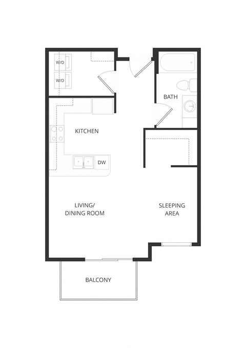 Floor plan for studio, 1 bath, 550 sqft